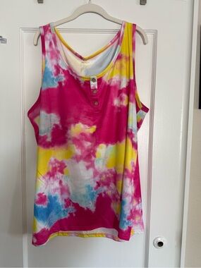 Tie-Dye Sleeveless Tank Top - Pink Yellow Blue